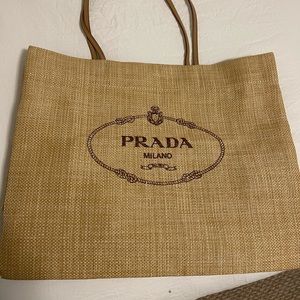 Prada Beige Raffia Straw Tote